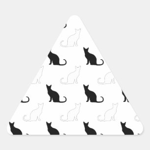 Silhouettes Of Black and White Cats Triangle Sticker