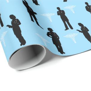 Silhouettes of Male and Female Doctor Gift Wrap   