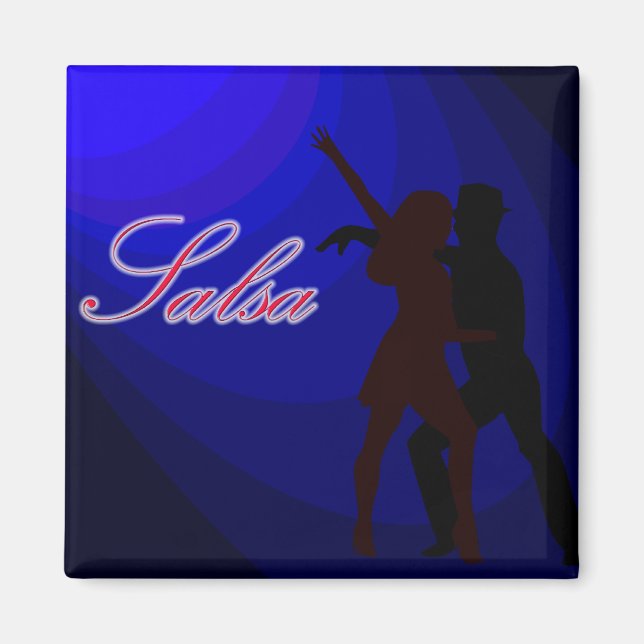 Silhouettes of Salsa dancers with blue background Magnet (Front)