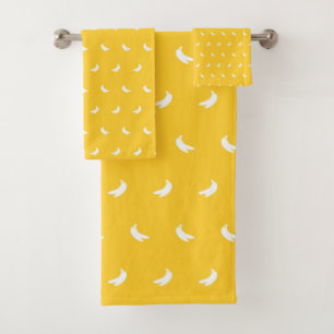 Silhouettes of Small White Bananas on Yellow Bath Towel Set
