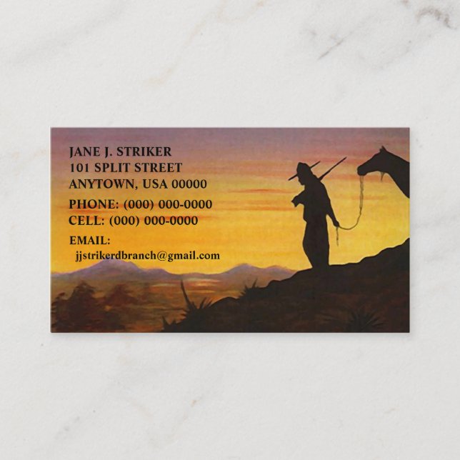 SILHOUETTES w/ WESTERN SKY SUNSET BUSINESS CARDS! Business Card (Front)