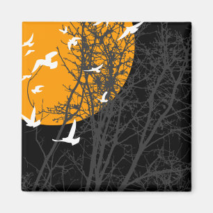 silhouscreen birds : orange moon magnet
