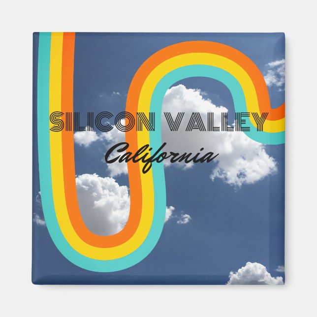 Silicon Valley California Retro Rainbow and Clouds Magnet (Front)