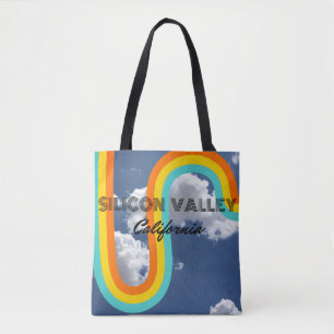Silicon Valley California Retro Rainbow and Clouds Tote Bag
