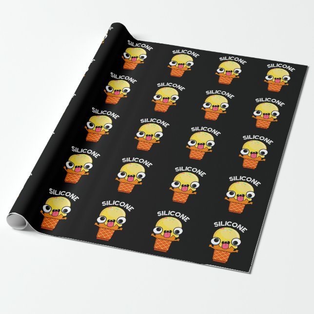 Silicone Funny Ice Cream Cone Pun Dark BG Wrapping Paper (Unrolled)