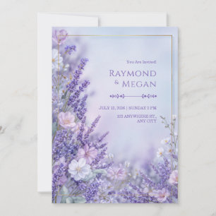 Silk Blossom Romantic Lavender Gold Frame Wedding Invitation