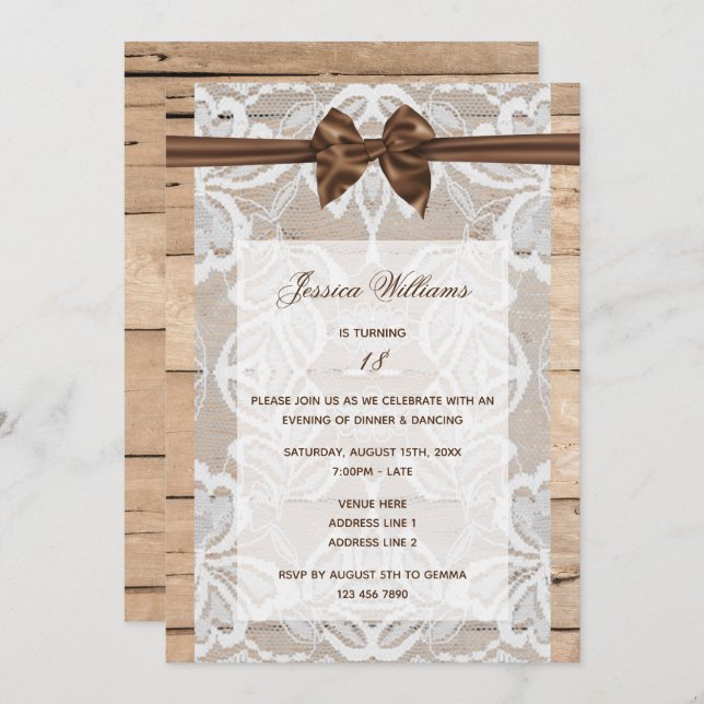 Silk Bow & Lace Birthday Invitation (Front/Back)