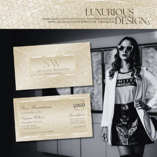 Silk Cream Snake Pattern with Monogram and Logo Business Card