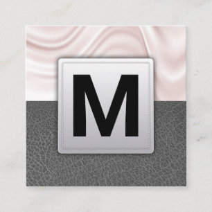 Silk Drapery Grey Leather Square Business Card