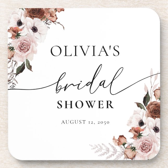 Silk Floral Bridal Shower beverage coaster (Front)