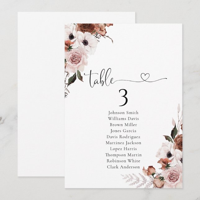 Silk Floral Table Seating Chart (Front/Back)