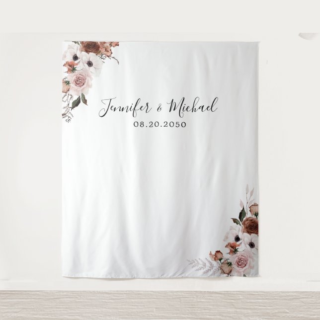 Silk Floral Wedding Ceremony Backdrop Tapestry (Front)