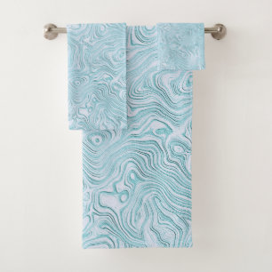 Silk Moire Pattern in Bright Aqua Bath Towel Set
