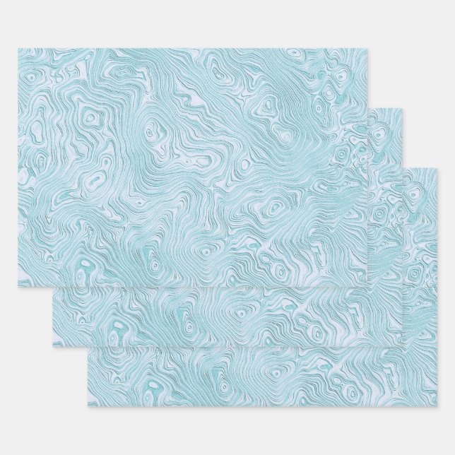 Silk Moire Pattern in Bright Aqua Wrapping Paper Sheet (Set)