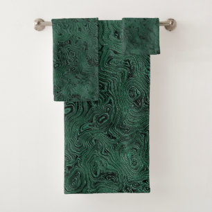 Silk Moire Small Pattern in Forest Green Bath Towel Set