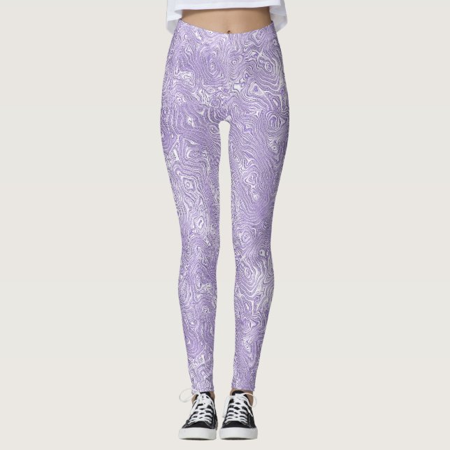 Silk Moire Small Pattern in Lilac Lavender Leggings (Front)