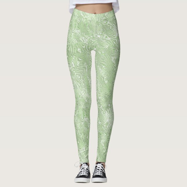 Silk Moire Small Pattern in Lime Green Leggings (Front)