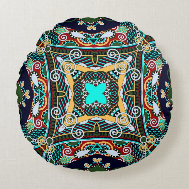silk neck scarf or kerchief square pattern design  round cushion (Front)