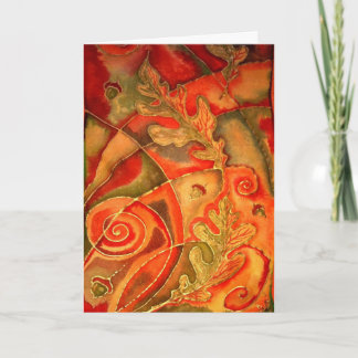 Silk Painted Acorn Oak Leaf greeting card By Cyn