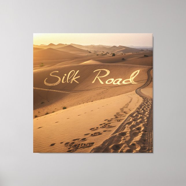 Silk Road Desert Landscape Typography Art Canvas Print (Front)