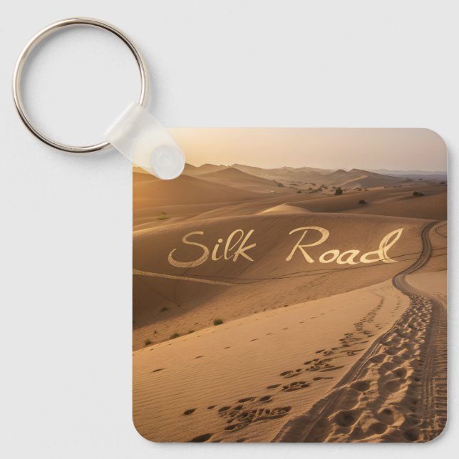 Silk Road Desert Landscape Typography Art Key Ring (Front)