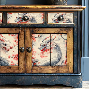 Silk Road Dragon   Pink Floral Fine Art Decoupage Tissue Paper