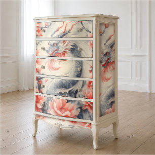 Silk Road Dragon   Pink Floral Fine Art Decoupage Tissue Paper