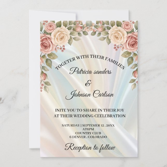 Silk & Spring Blossoms Wedding Invitation  (Front)