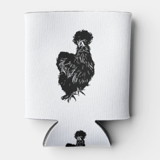 Silkie Bantam Chicken Line Art Drawing Can Cooler