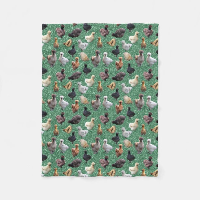 Silkie Bantam Chickens Faux Glitter Green Fleece Blanket (Front)
