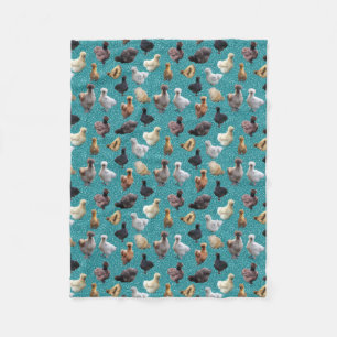 Silkie Bantam Chickens Faux Glitter Turquoise Fleece Blanket