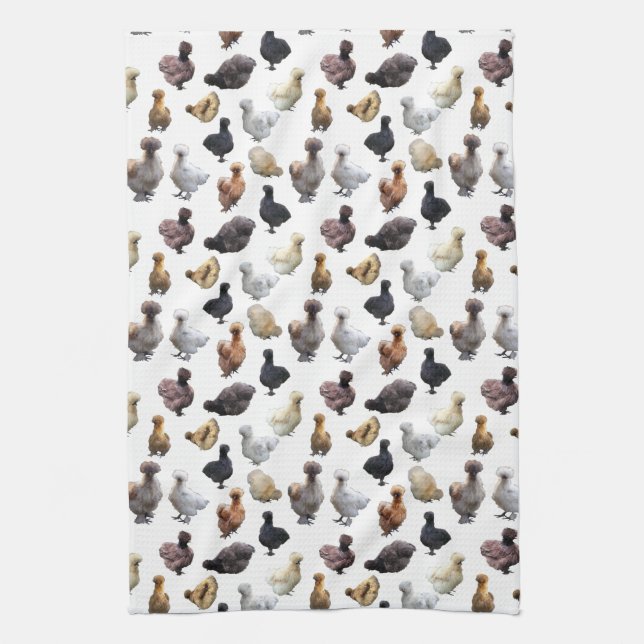 Silkie Bantam Chickens Tea Towel (Vertical)