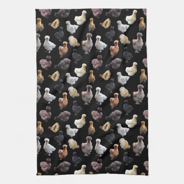 Silkie Bantam Chickens Tea Towel (Vertical)