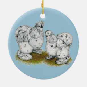 Silkie Bantam Splash Chickens Ceramic Tree Decoration