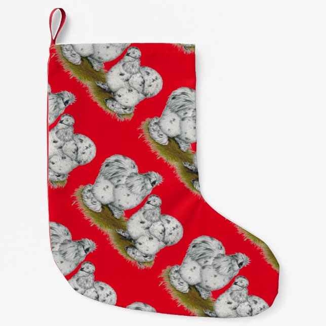 Silkie Bantam Splash Chickens Small Christmas Stocking (Front)