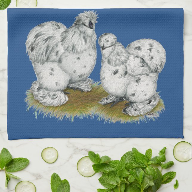 Silkie Bantam Splash Chickens Tea Towel (Folded)