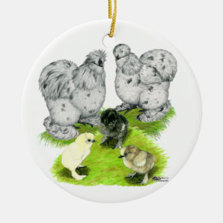 Silkie Bantam Splash Family Ceramic Tree Decoration