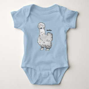Silkie chicken cartoon illustration  baby bodysuit