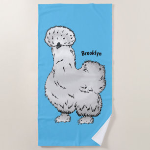 Silkie chicken cartoon illustration  beach towel