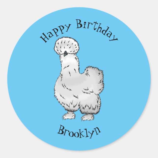 Silkie chicken cartoon illustration  classic round sticker (Front)