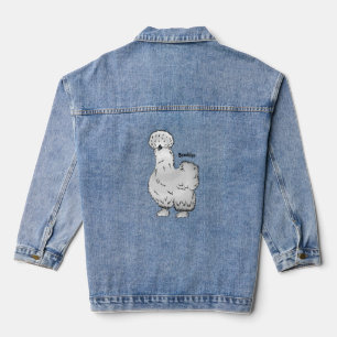 Silkie chicken cartoon illustration denim jacket