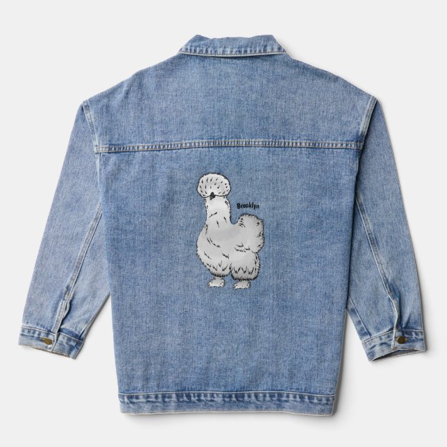 Silkie chicken cartoon illustration denim jacket (Back)