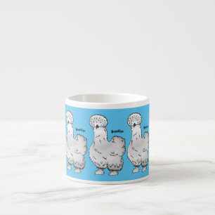 Silkie chicken cartoon illustration  espresso cup