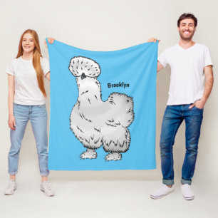 Silkie chicken cartoon illustration fleece blanket