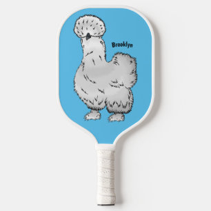 Silkie chicken cartoon illustration  pickleball paddle
