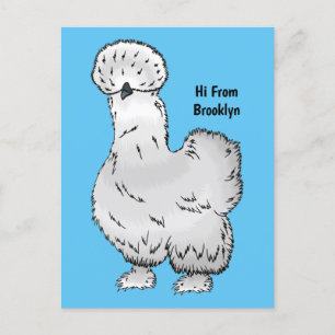 Silkie chicken cartoon illustration postcard