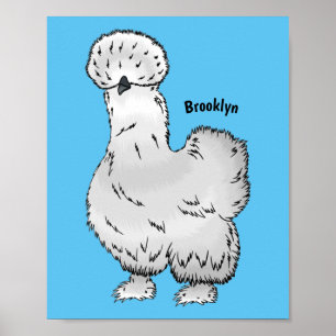 Silkie chicken cartoon illustration  poster