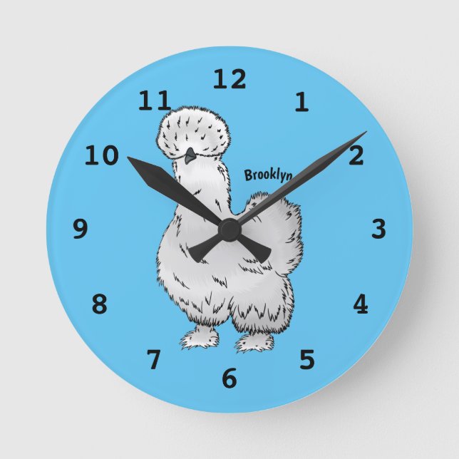 Silkie chicken cartoon illustration round clock (Front)