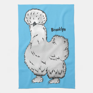 Silkie chicken cartoon illustration tea towel