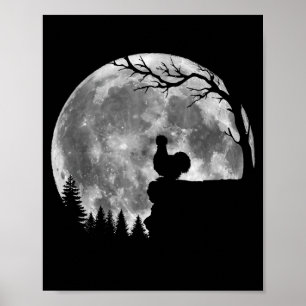 Silkie Chicken Moon Silhouette Funny Lazy Hallowee Poster